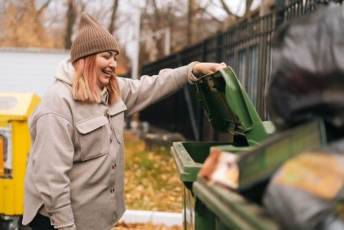 Red Hair Girl and Trash Can